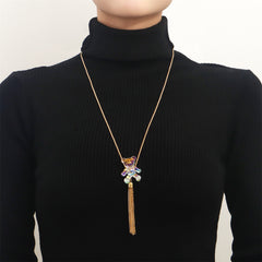 Clear Resin & 18K Gold-Plated Bear Tassel Pendant Necklace