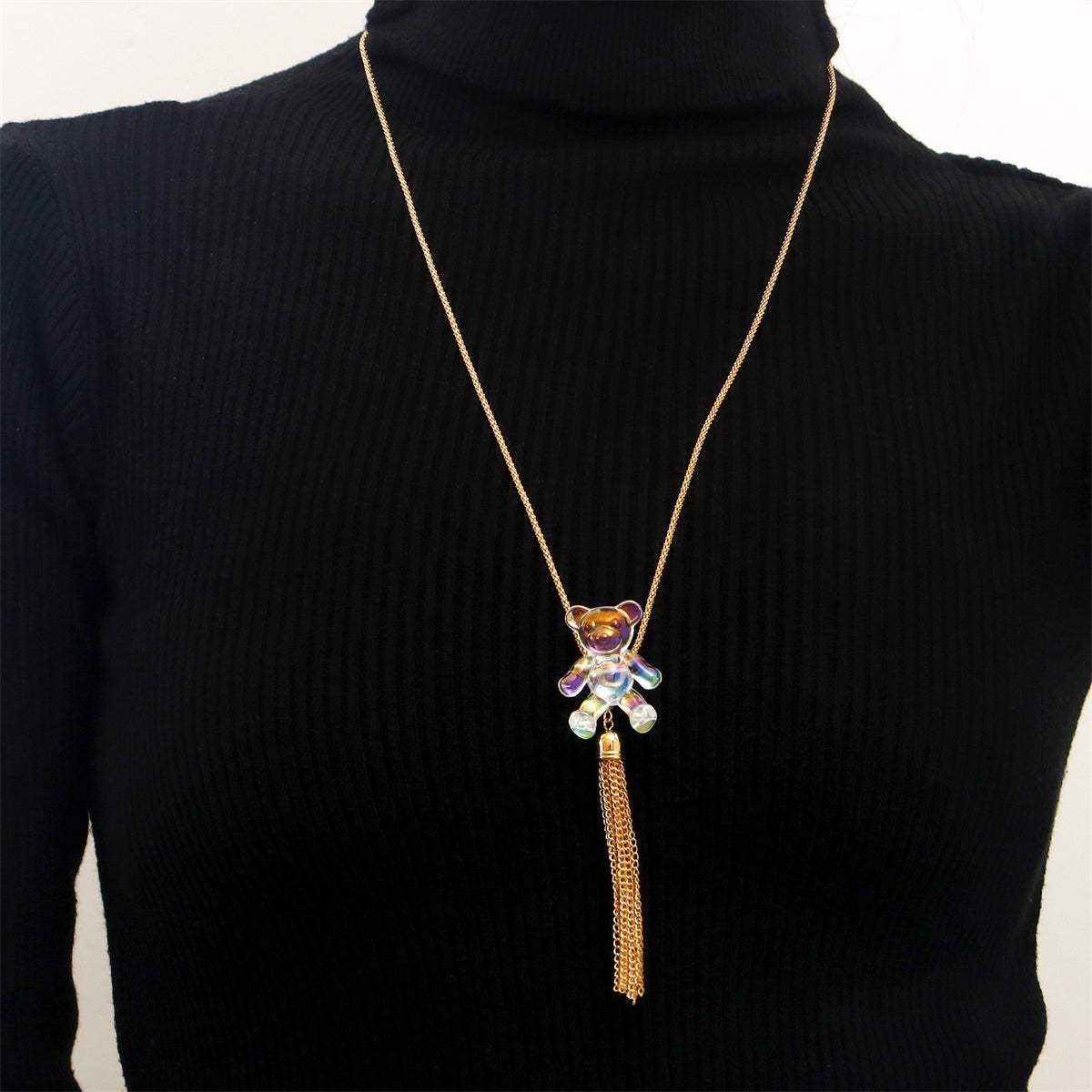 Clear Resin & 18K Gold-Plated Bear Tassel Pendant Necklace