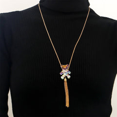 Clear Resin & 18K Gold-Plated Bear Tassel Pendant Necklace