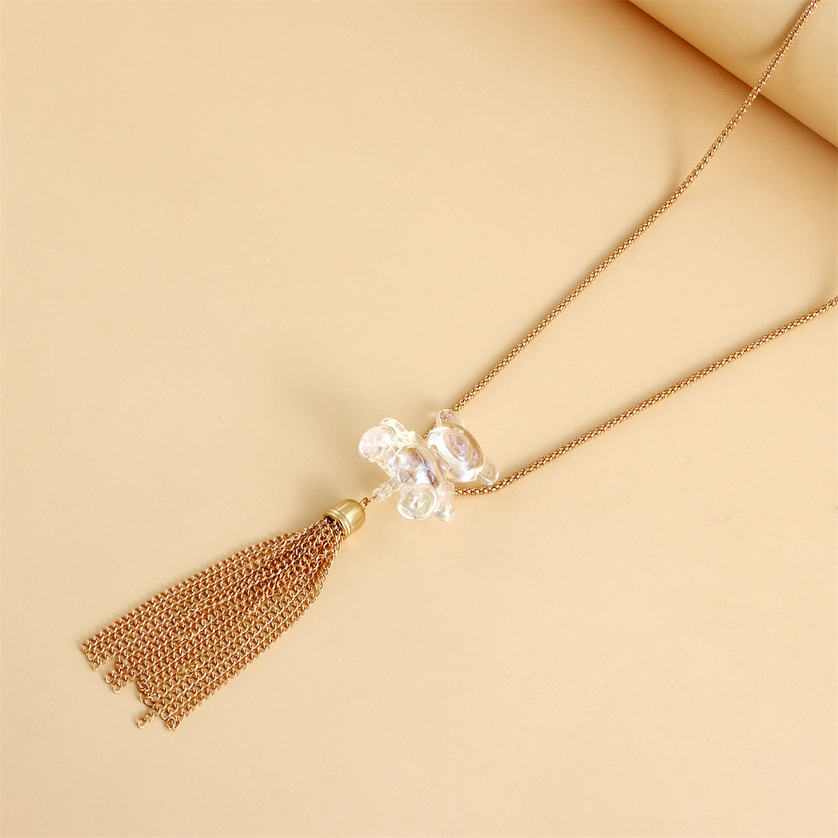 Clear Resin & 18K Gold-Plated Bear Tassel Pendant Necklace