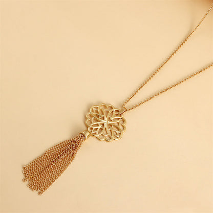 18K Gold-Plated Openwork Lotus Tassel Pendant Necklace, gold pendant necklace for women, styled look