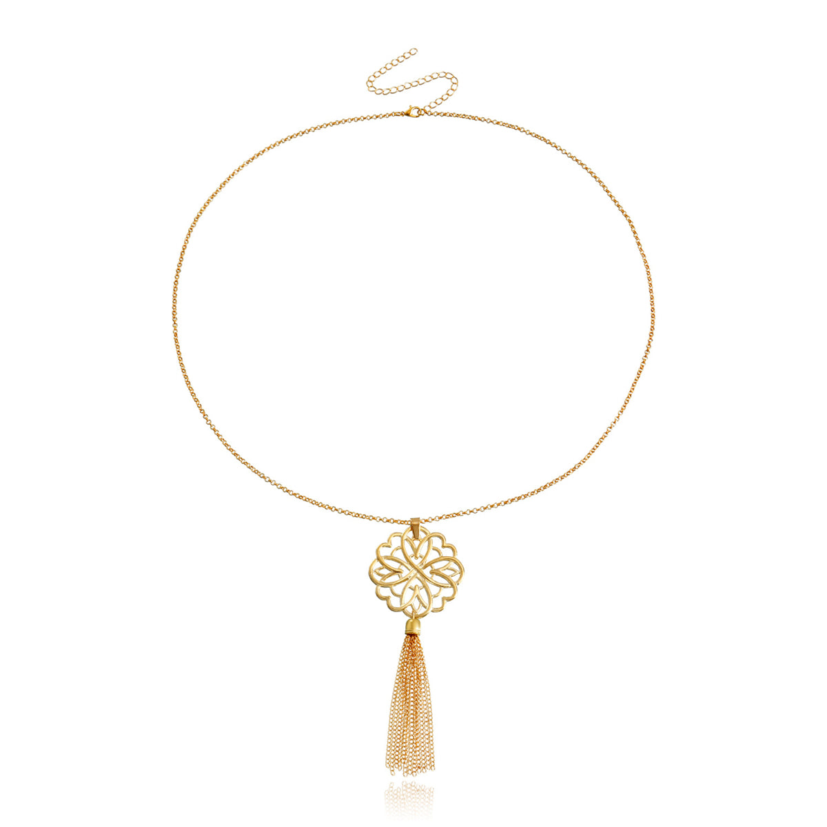 18K Gold-Plated Openwork Lotus Tassel Pendant Necklace, gold pendant necklace for women, lifestyle look
