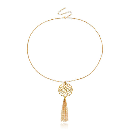 18K Gold-Plated Openwork Lotus Tassel Pendant Necklace, gold pendant necklace for women, lifestyle look