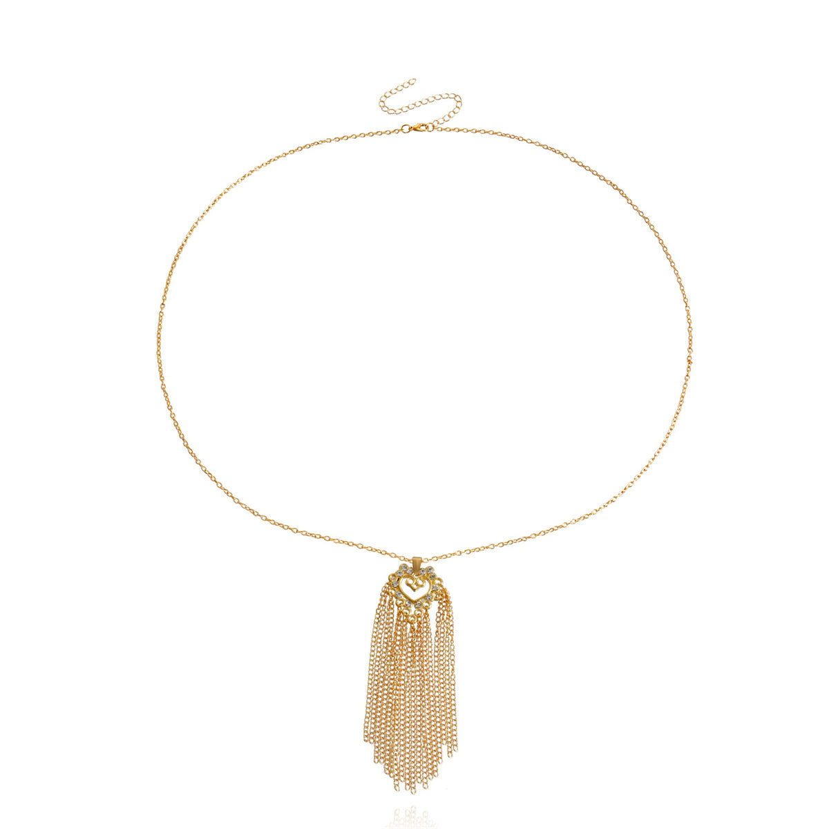 Cubic Zirconia & 18K Gold-Plated Heart Tassel Pendant Necklace