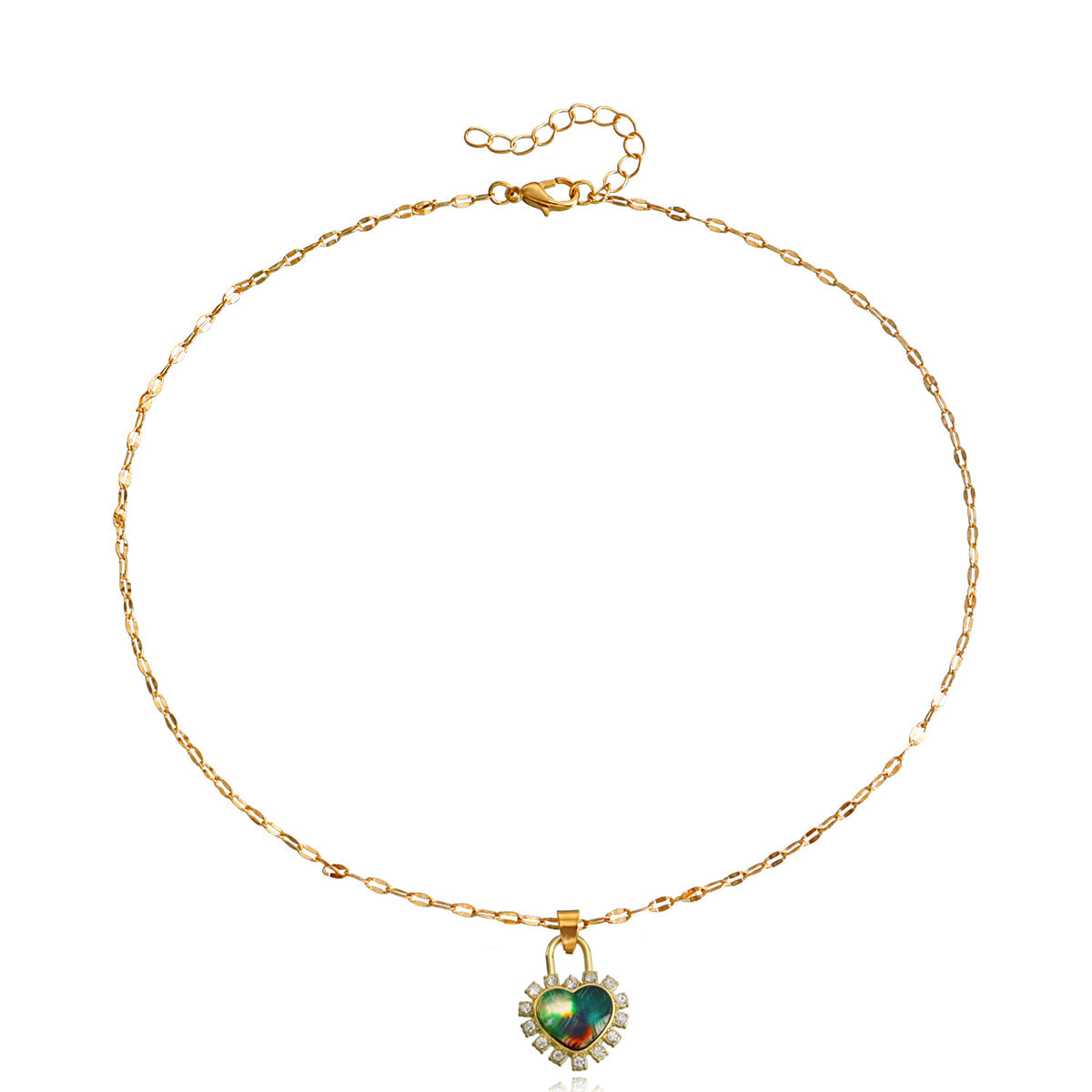 Cubic Zirconia & Acrylic 18K Gold-Plated Green Heart Pendant Necklace