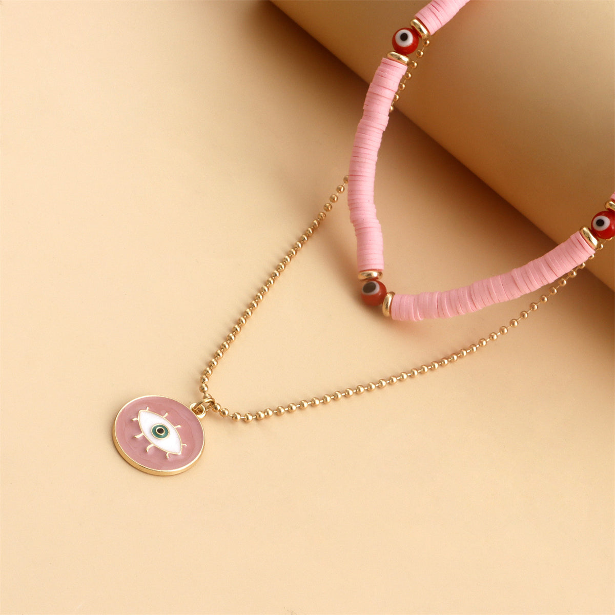 Pink Enamel & 18K Gold-Plated Evil Eye Layered Pendant Necklace