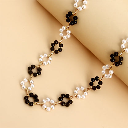 Pearl and Black Resin 18K Gold-Plated Flower Station Necklace, gold pendant necklace for women, lifestyle look