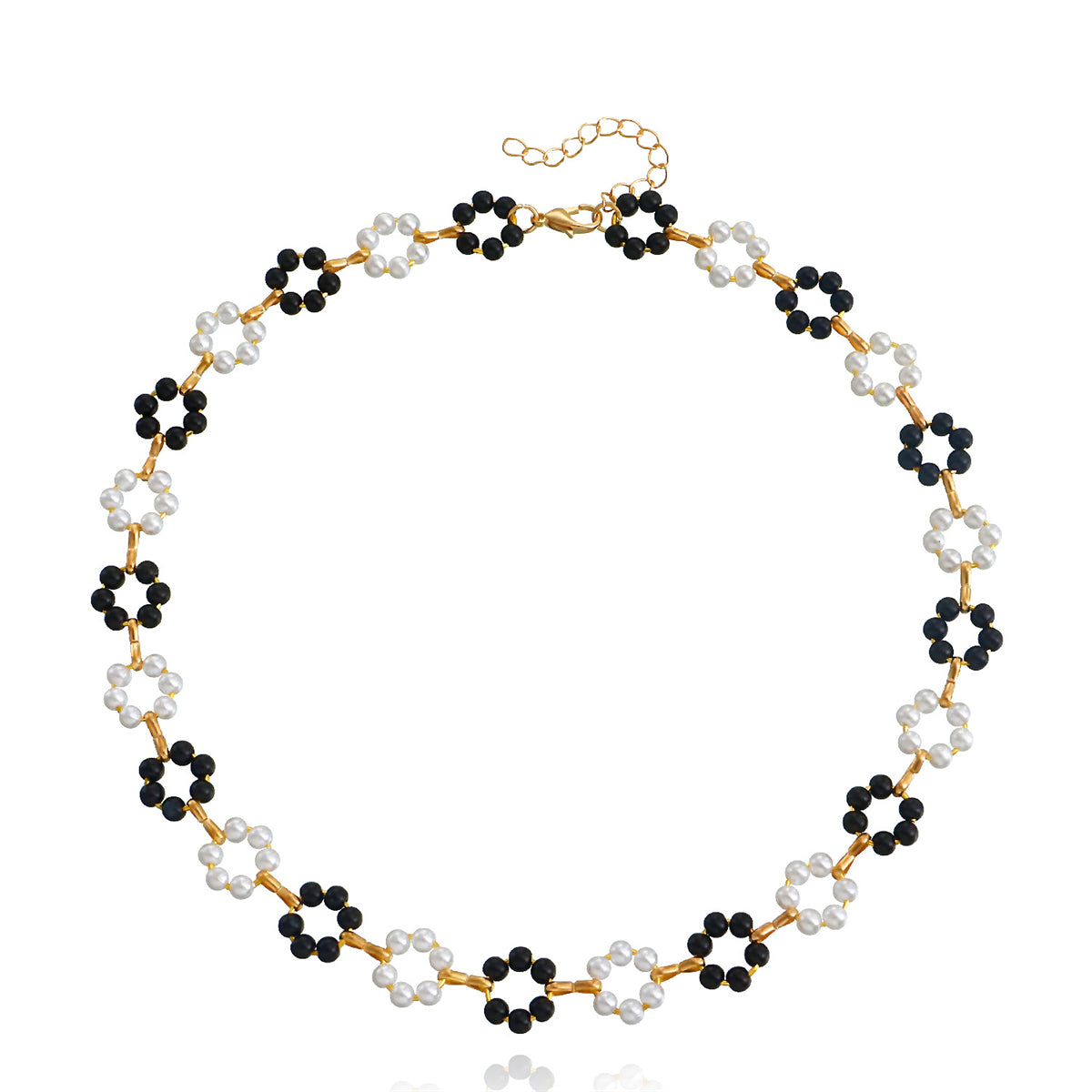 Pearl and Black Resin 18K Gold-Plated Flower Station Necklace, gold pendant necklace for women, styled look