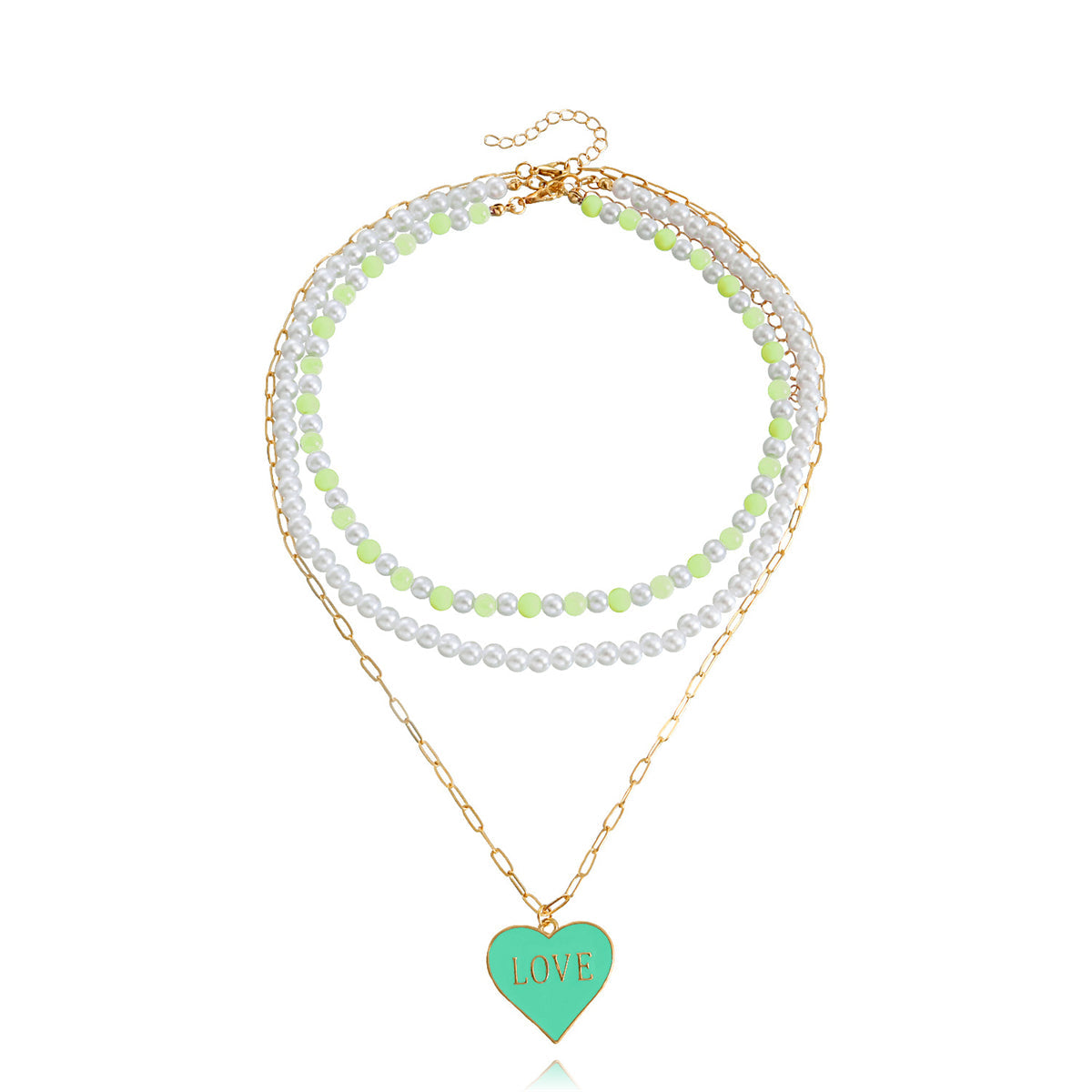 Green Enamel & Pearl 18K Gold-Plated Heart Pendant Necklace Set