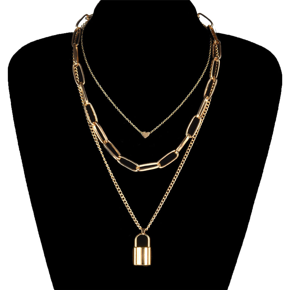 18K Gold-Plated Lock Layered Pendant Necklace, gold pendant necklace for women, botanical inspired, lifestyle look