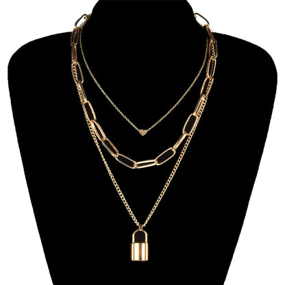 18K Gold-Plated Lock Layered Pendant Necklace, gold pendant necklace for women, botanical inspired, lifestyle look