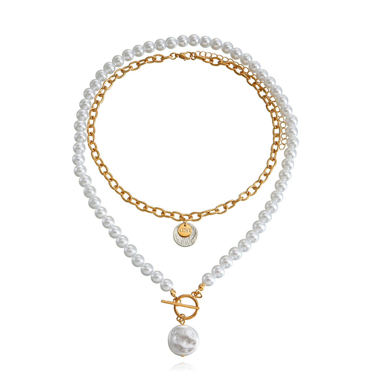 Pearl & Two-Tone Coin Pendant Necklace Set