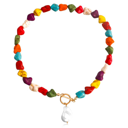 Turquoise and Pearl 18K Gold-Plated Toggle Pendant Necklace, gold pendant necklace for women, lifestyle look