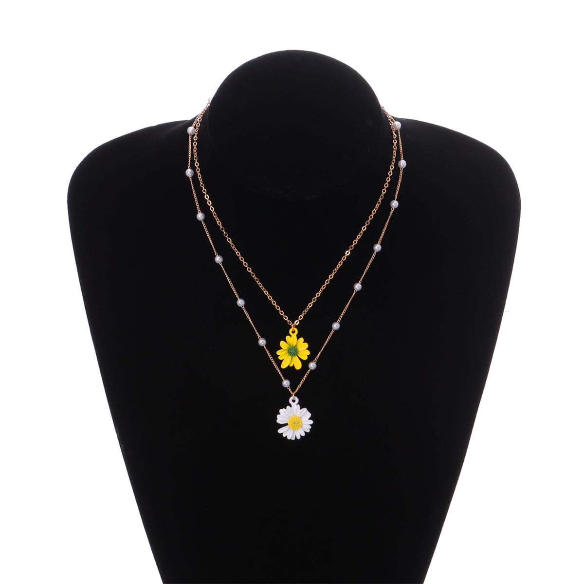 Yellow Enamel and Pearl 18K Gold-Plated Mum Layered Pendant Necklace, gold pendant necklace for women, styled look