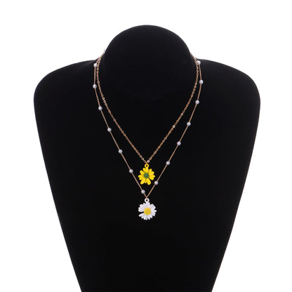 Yellow Enamel and Pearl 18K Gold-Plated Mum Layered Pendant Necklace, gold pendant necklace for women, styled look