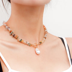 Pearl & Vibrant Irregular Resin Beaded Toggle Pendant Necklace