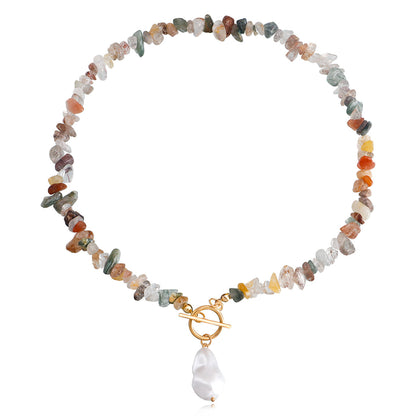 Pearl and Vibrant Irregular Resin Beaded Toggle Pendant Necklace, chunky choker necklace, lifestyle look