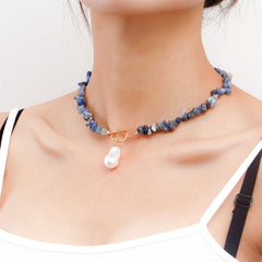 Pearl & Dark Blue Irregular Resin 18K Gold-Plated Drop Pendant Necklace