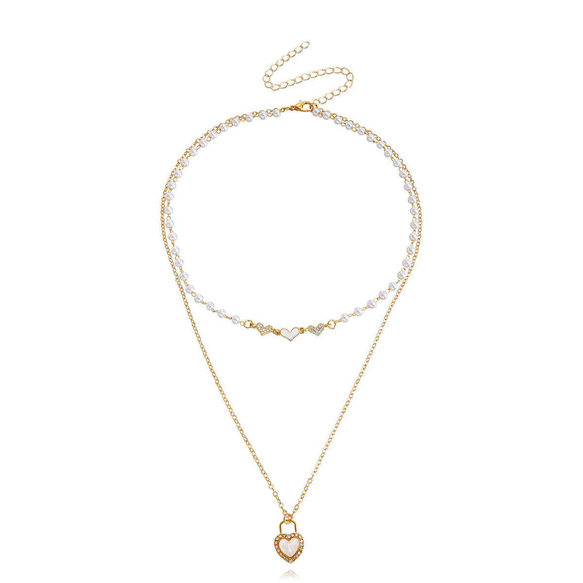 Shell & Cubic Zirconia Heart Pendant Layered Necklace