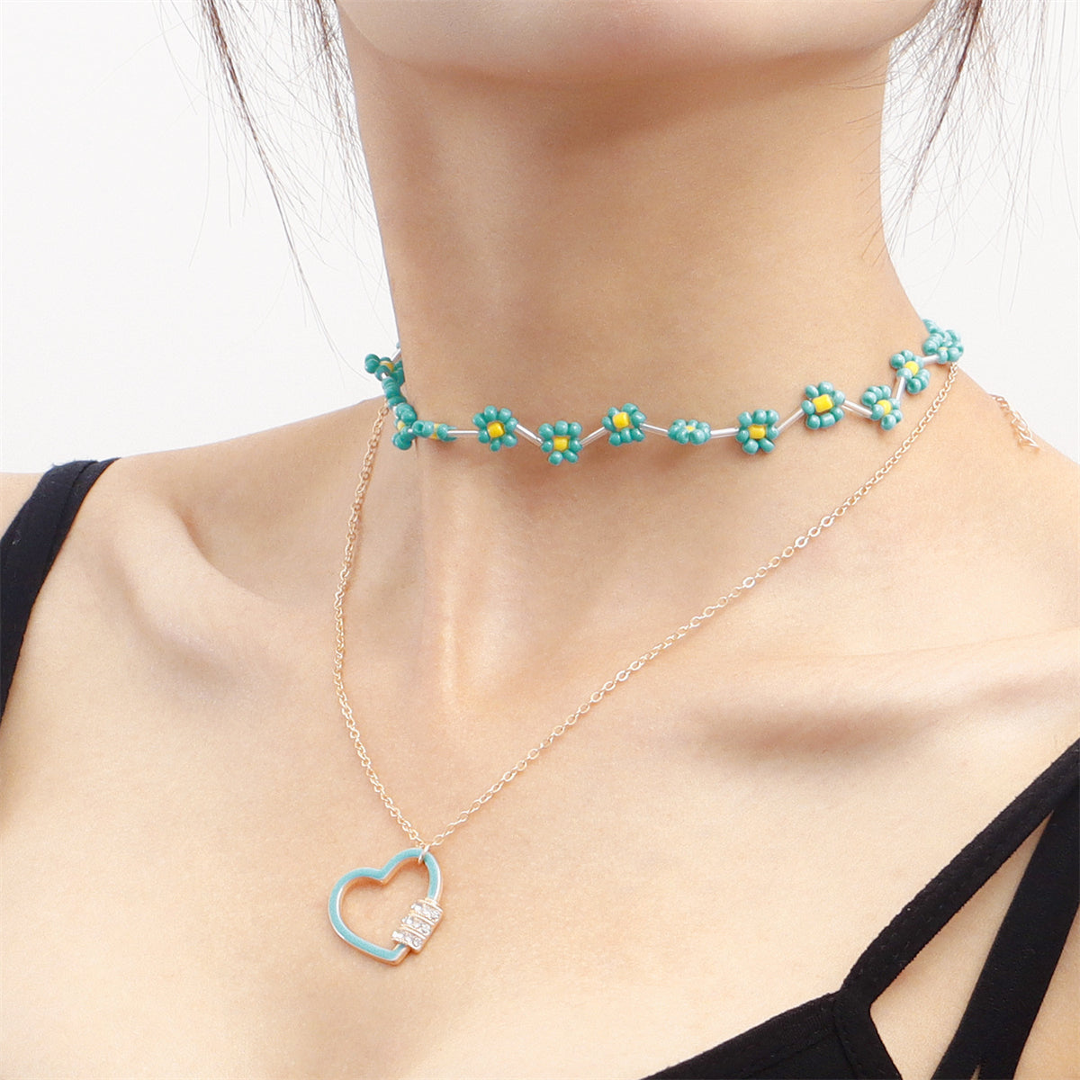Green Howlite & Cubic Zirconia Heart Pendant Necklace