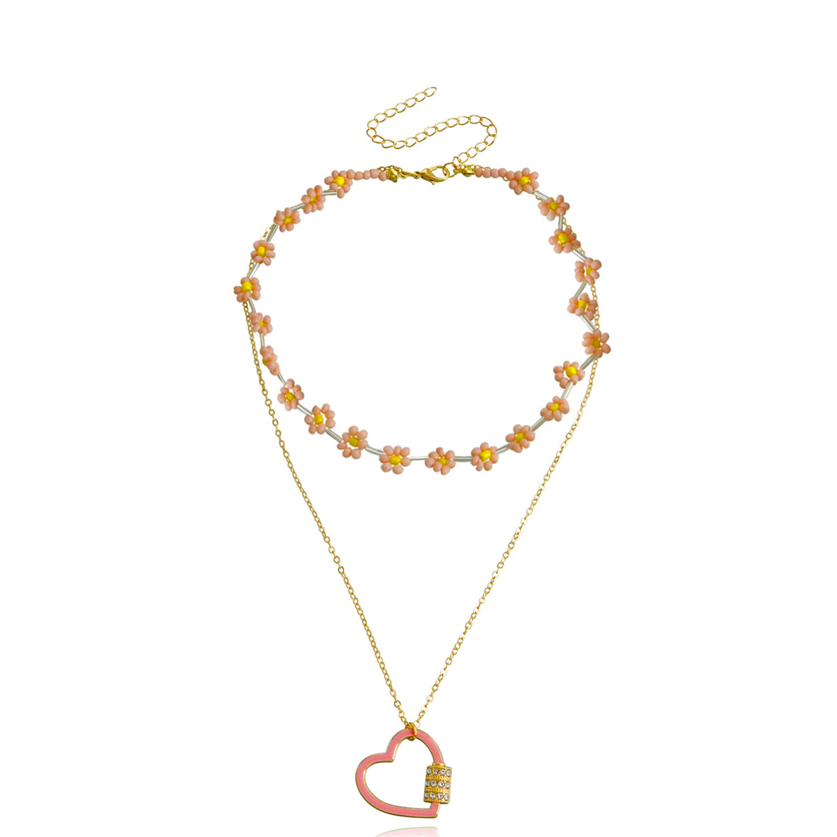 Pink Howlite & Cubic Zirconia Heart Pendant Necklace