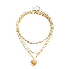 18K Gold-Plated Star Heart Pendant Necklace Set