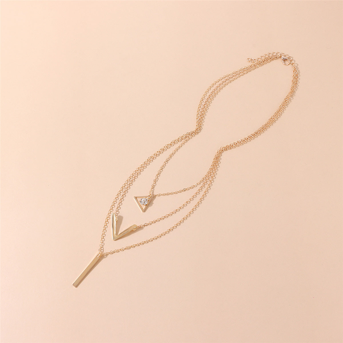Cubic Zirconia & 18K Gold-Plated Triangle Layered Pendant Necklace