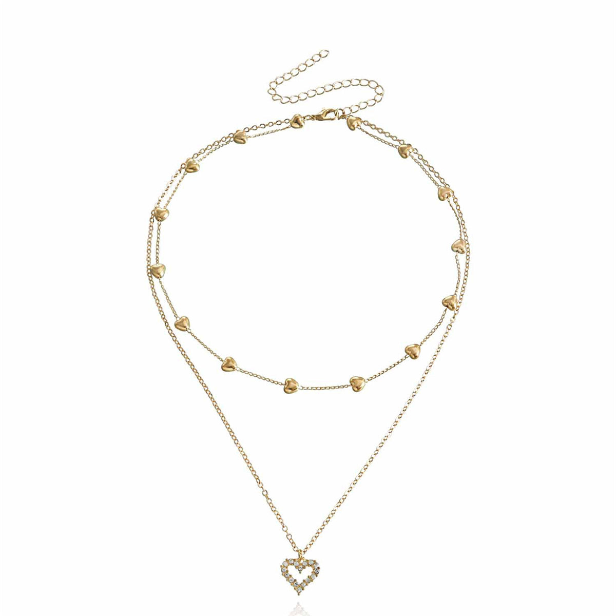 Cubic Zirconia & 18K Gold-Plated Heart Layered Pendant Necklace