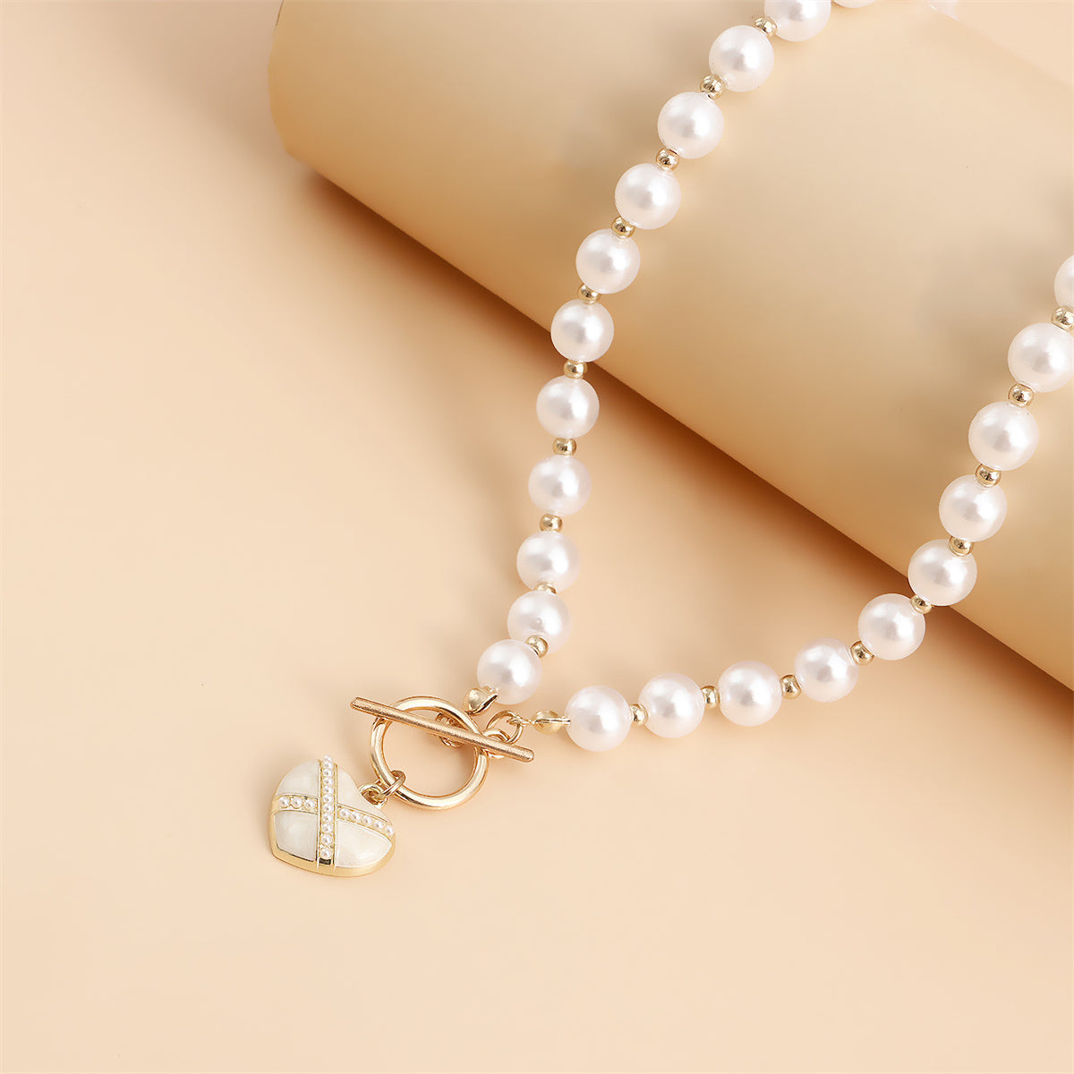 Pearl & Enamel 18K Gold-Plated Heart Pendant Choker Necklace