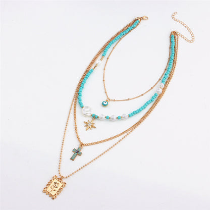 Teal and Cubic Zirconia Rose Card Layered Pendant Necklace, pendant necklace for women, elegant gift for her, styled look