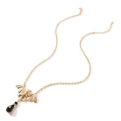 Black Acrylic and 18K Gold-Plated Bat Pendant Necklace, gold pendant necklace for women, everyday style, side view