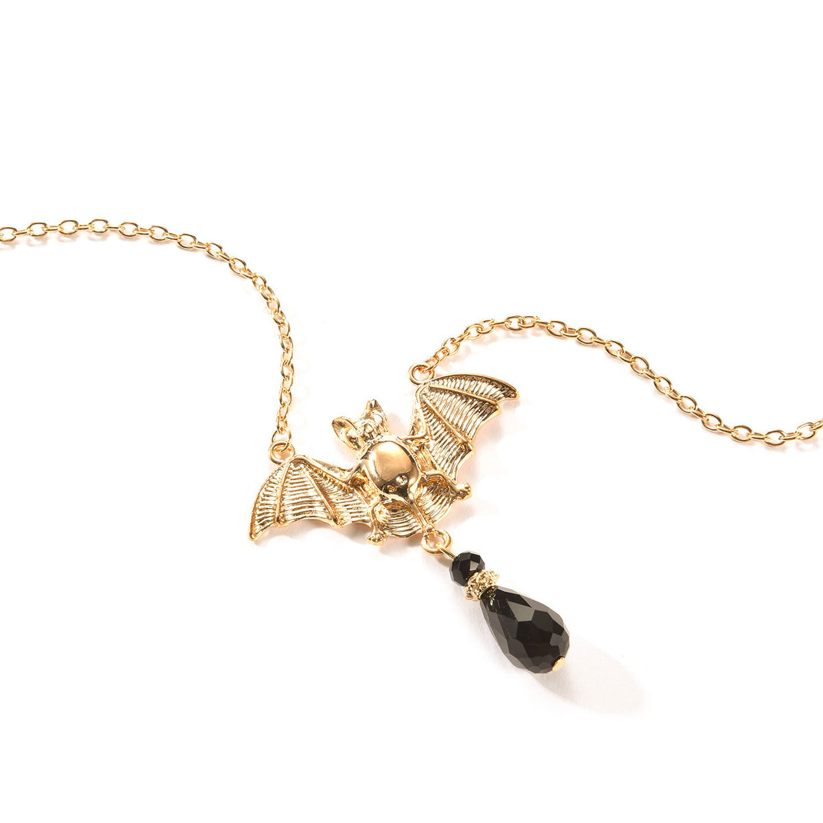 Black Acrylic and 18K Gold-Plated Bat Pendant Necklace, gold pendant necklace for women, everyday style, detail close-up