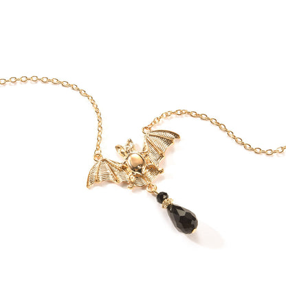 Black Acrylic and 18K Gold-Plated Bat Pendant Necklace, gold pendant necklace for women, everyday style, detail close-up