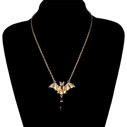 Black Acrylic and 18K Gold-Plated Bat Pendant Necklace, gold pendant necklace for women, everyday style, lifestyle look