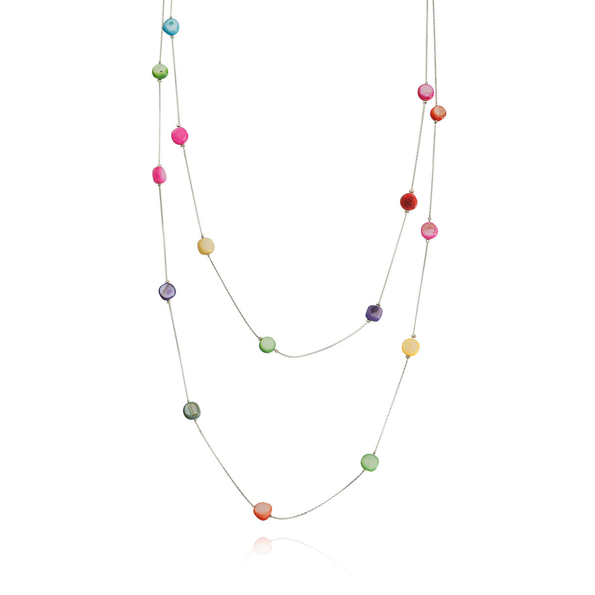 Multicolor Quartz and Silver-Plated Layered Necklace, silver pendant necklace for women, everyday style, detail close-up
