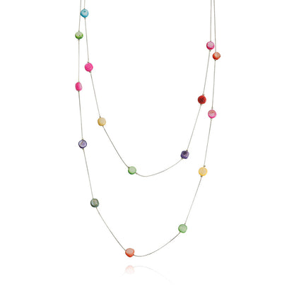 Multicolor Quartz and Silver-Plated Layered Necklace, silver pendant necklace for women, everyday style, detail close-up