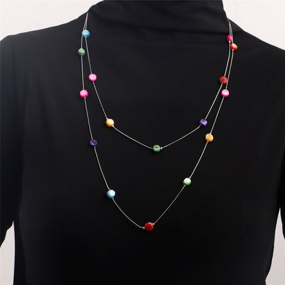 Multicolor Quartz and Silver-Plated Layered Necklace, silver pendant necklace for women, everyday style, side view