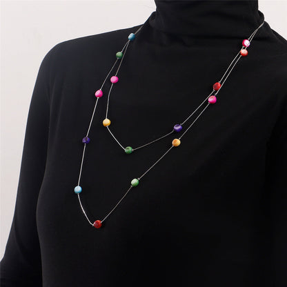 Multicolor Quartz and Silver-Plated Layered Necklace, silver pendant necklace for women, everyday style, front view