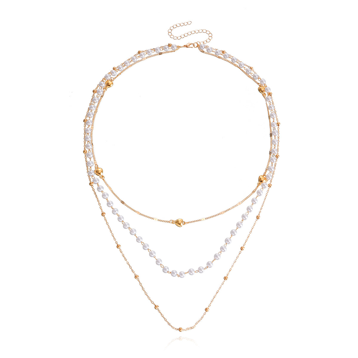 Pearl and 18K Gold-Plated Layered Necklace, gold pendant necklace for women, elegant gift for her, detail close-up