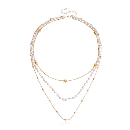 Pearl and 18K Gold-Plated Layered Necklace, gold pendant necklace for women, elegant gift for her, detail close-up