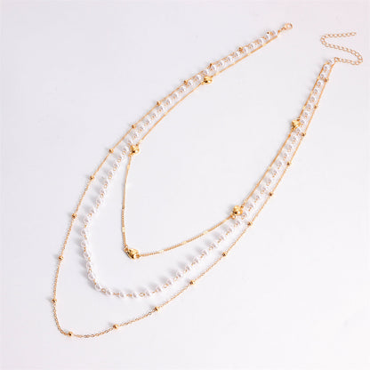 Pearl and 18K Gold-Plated Layered Necklace, gold pendant necklace for women, elegant gift for her, lifestyle look