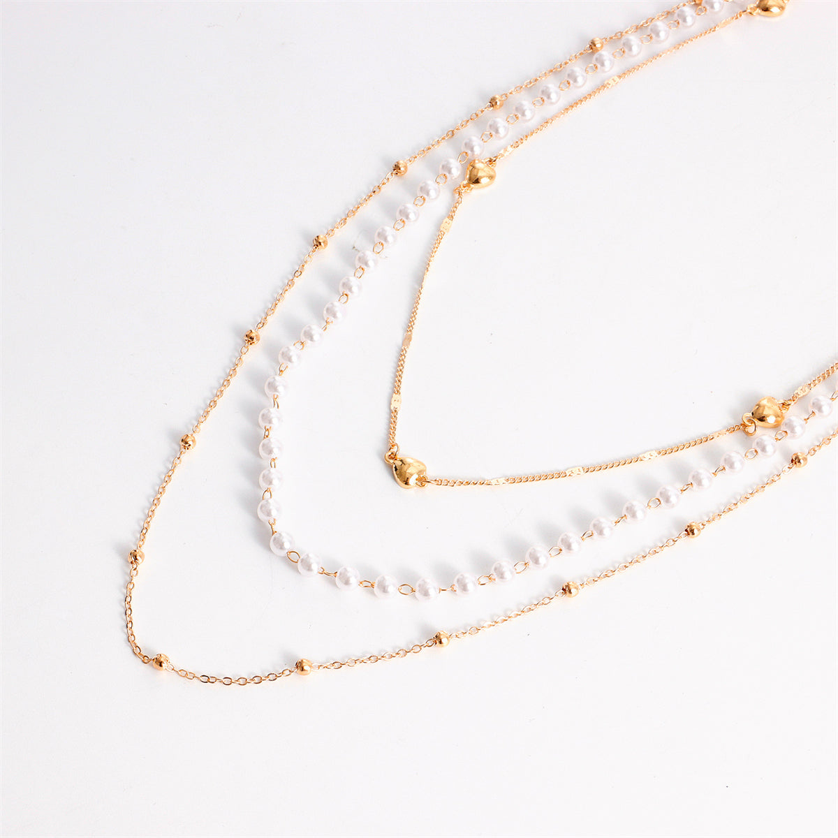 Pearl and 18K Gold-Plated Layered Necklace, gold pendant necklace for women, elegant gift for her, side view