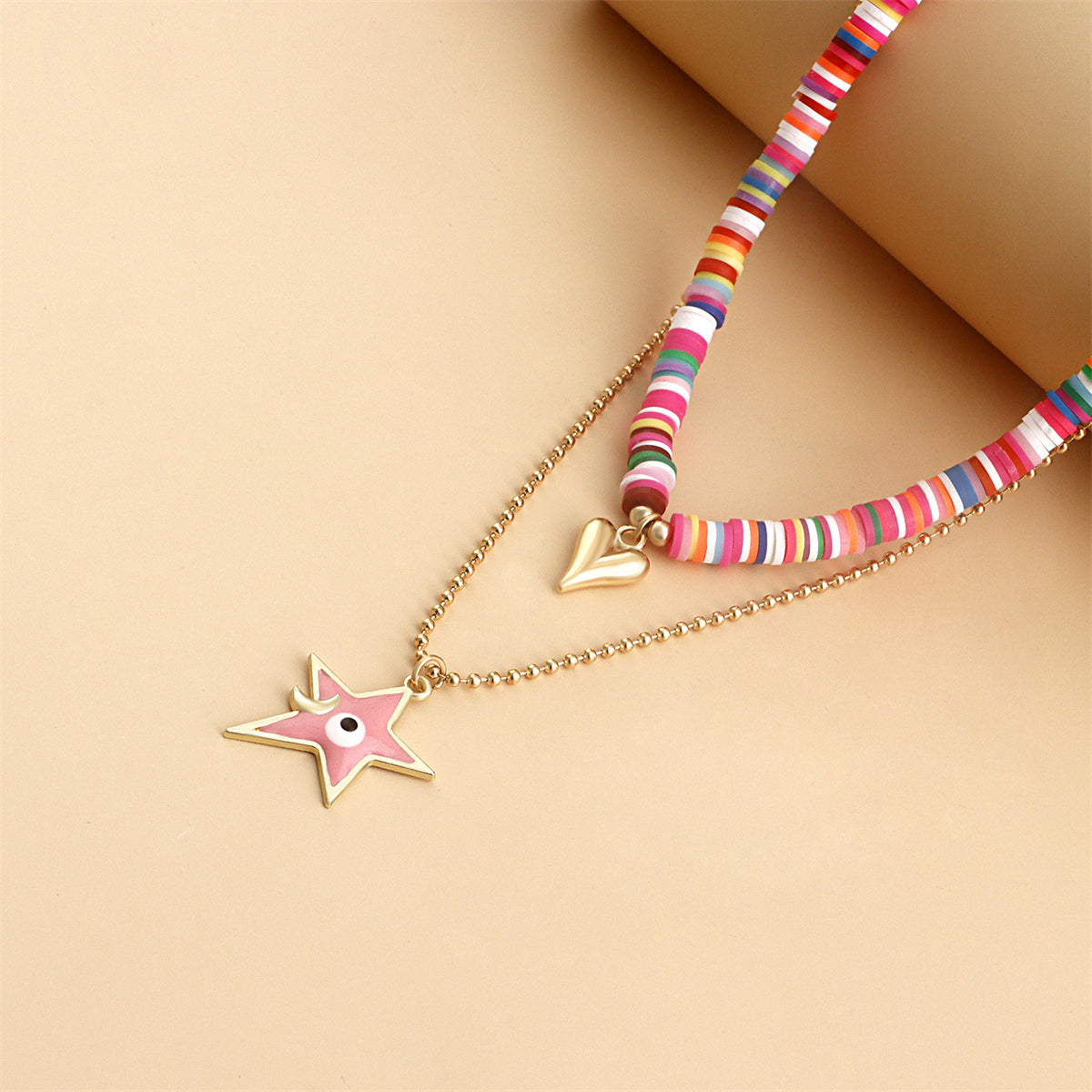 Pink Enamel & 18K Gold-Plated Heart & Star Pendant Necklace Set