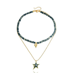 Black Enamel & Polymer Clay 18K Gold-Plated Heart & Star Pendant Necklace Set