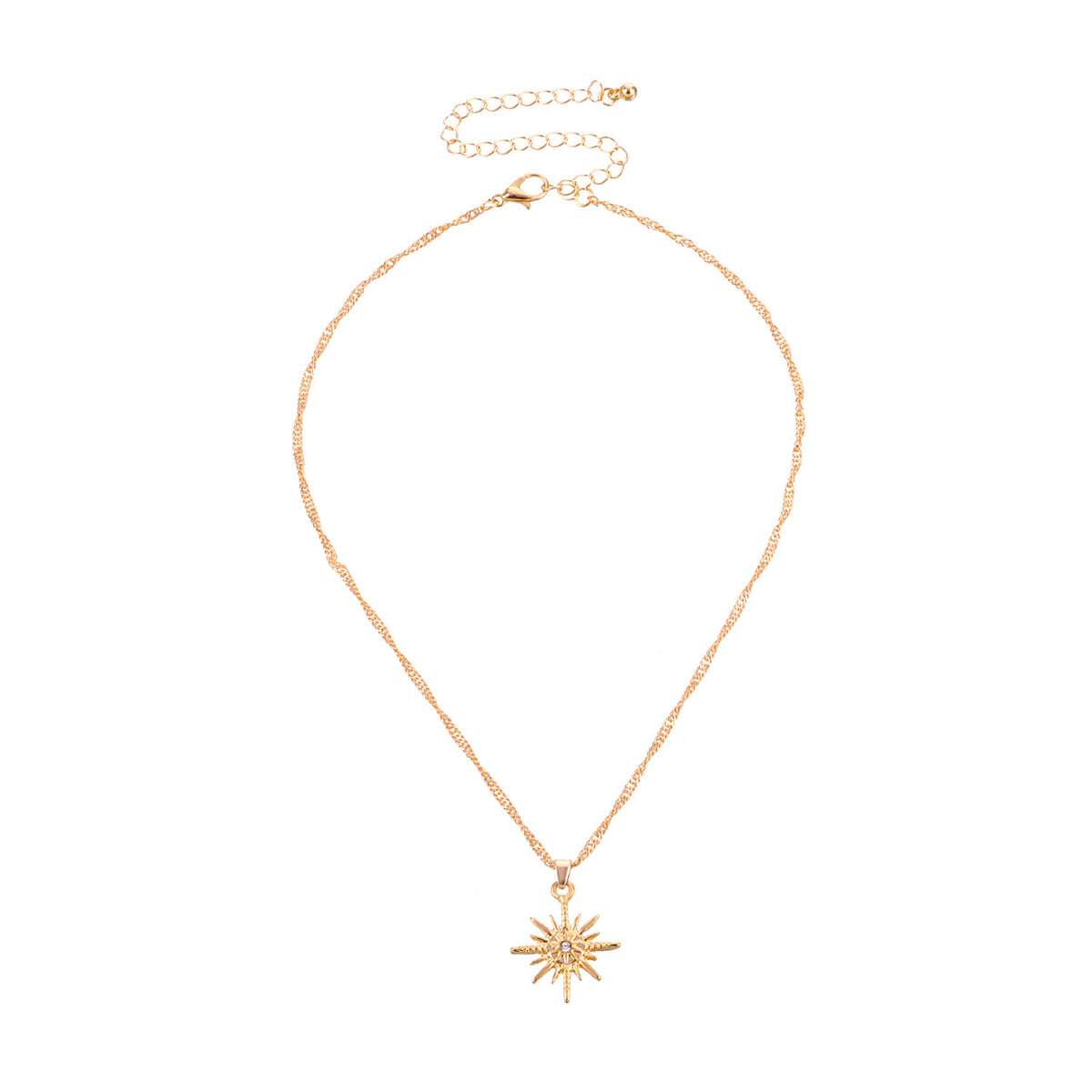 Cubic Zirconia and 18K Gold-Plated Star Pendant Necklace, gold pendant necklace for women, detail close-up