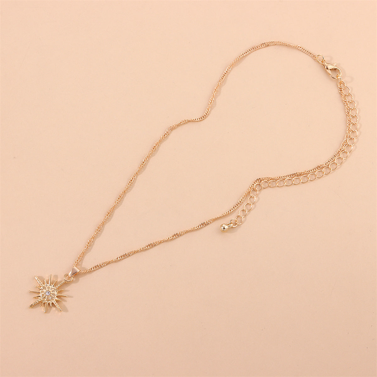 Cubic Zirconia and 18K Gold-Plated Star Pendant Necklace, gold pendant necklace for women, botanical inspired, side view