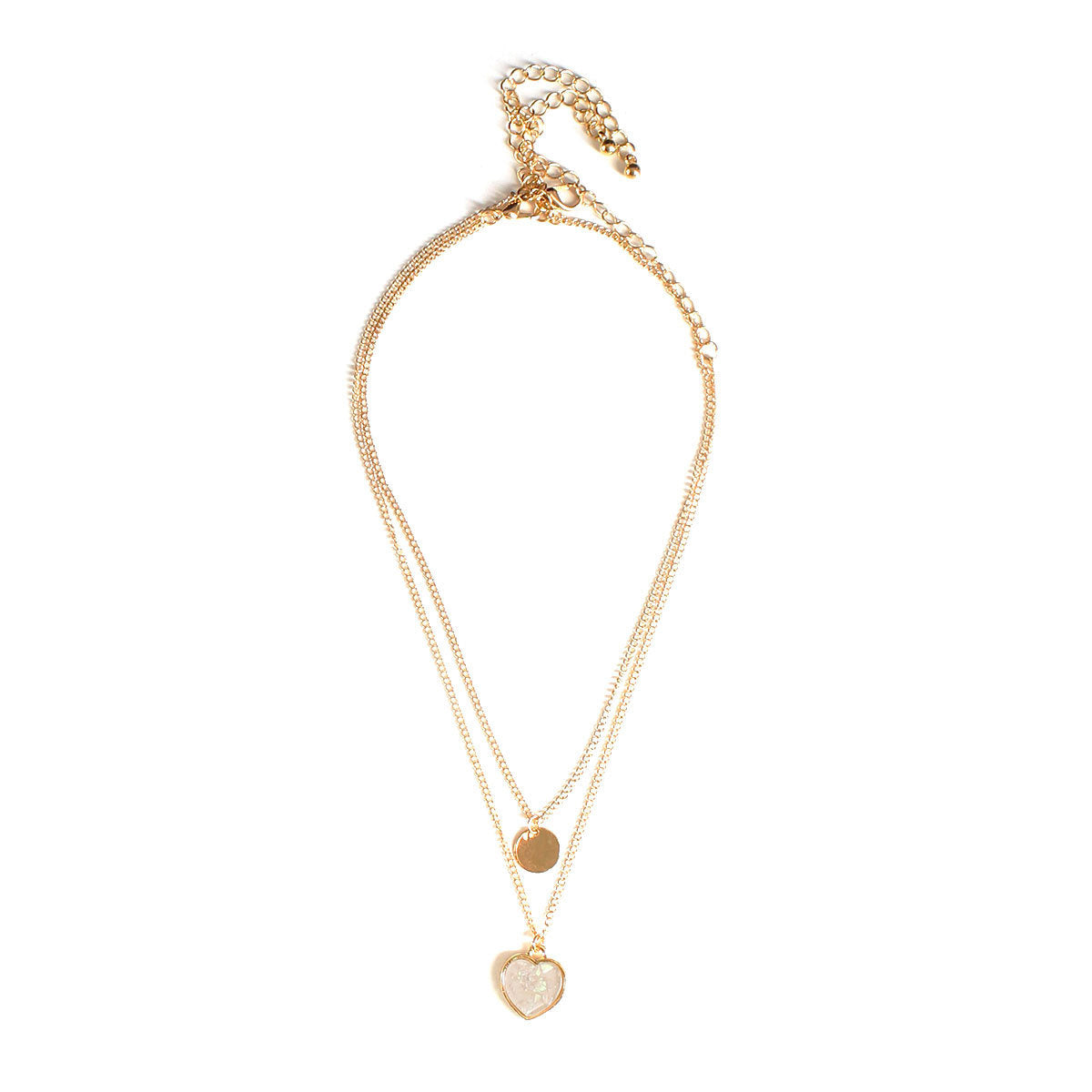 18K Gold-Plated Heart and Round Pendant Necklace Set, jewelry gift sets for women, dainty minimalist design, front view