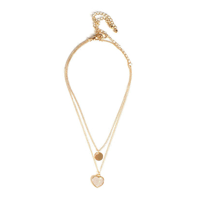 18K Gold-Plated Heart and Round Pendant Necklace Set, jewelry gift sets for women, dainty minimalist design, front view