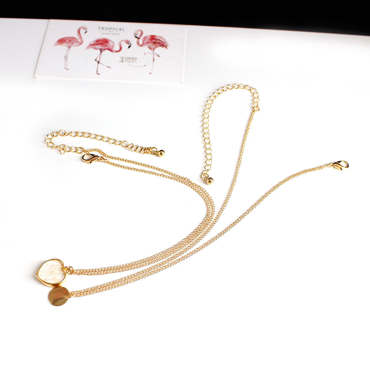 18K Gold-Plated Heart and Round Pendant Necklace Set, jewelry gift sets for women, dainty minimalist design, side view