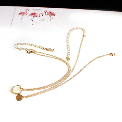 18K Gold-Plated Heart and Round Pendant Necklace Set, jewelry gift sets for women, dainty minimalist design, side view